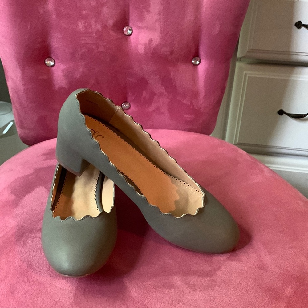 Cute grey wedge kitten heel pumps.  Worn twice.